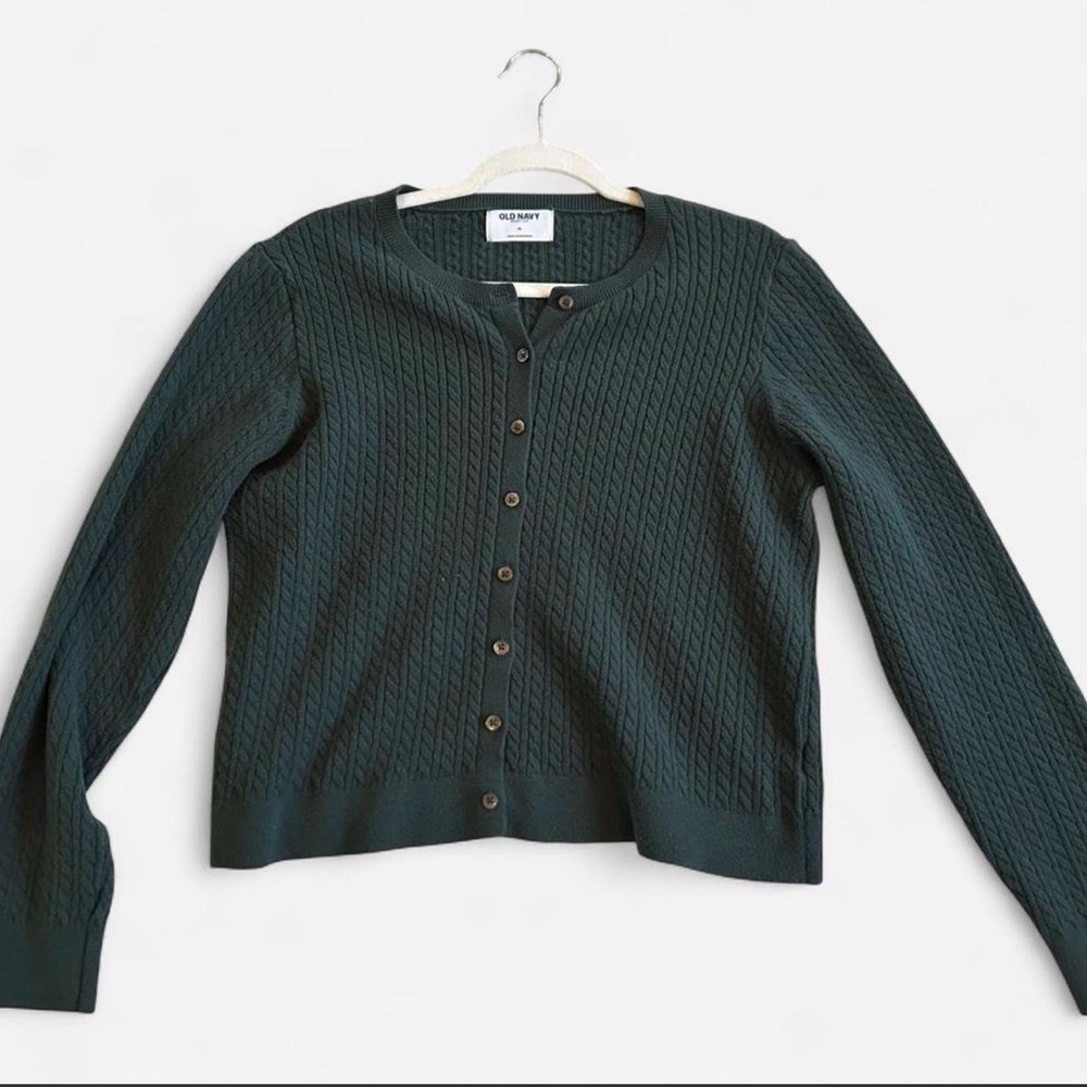 Old Navy Women's Green Cable Knit Button-Up Cardigan